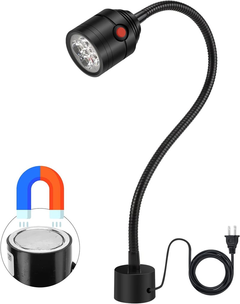 Deeffe Magnetic Work Light, LED Machine Light with Flexible Gooseneck and Magnetic Base, Shop Tool Lamp for Lathe, Work Bench, Sewing Machine, Grill, Industrial Lighting Black - Image 1